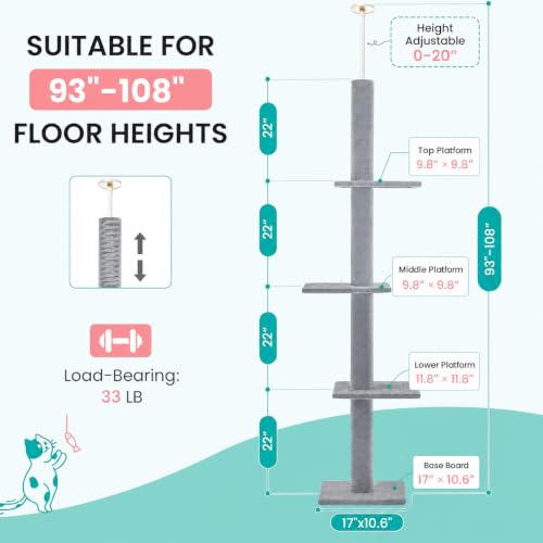 Árbol para gatos ajustable Max & Marlow 95-108 pulg gris miniatura 2