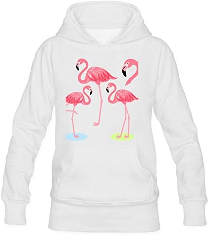 Women's Flamingo Print Sweatshirt Pullover Hoodie Long Sleeve Sweatshirt Pullover Hoodie M White