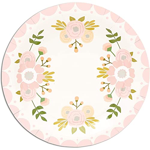 Blue Panda Pink Floral Paper Plates For Birthday Party, Bridal Shower (9 In, 80 Pack) #TOP2