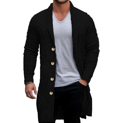Mens Shawl Collar Long Cardigan Buttons Twist Knited Cardigans for Men Longth Cardigan Sweater Casual Overcoat