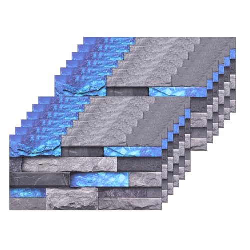 12 Piezas Cenefa Adhesiva Cocina, Azulejos Adhesivos Cocina, Vinilo Cocina, Vinilo Adhesivo pared Adecuado para Cocinas, Baños, Arte Mural y Decoración de Interiores(Azul Gris)