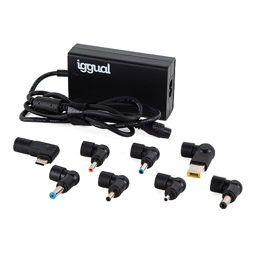 iggual   Cargador Universal Automático 65W, para Ordenadore Portátil.   7 Conectores DC + 1 USB Tipo C   Compatible: Toshiba, Lenovo, ASUS, HP, Samsung,Toshiba… y moviles, Tablets... (CUA 8T 65W)