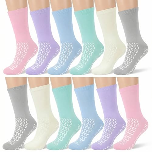 Taiyin 6 Pair Double Sided Tread Non Slip Socks Safety Soft Grippy Sock Slip Stopping Safety Fall Prevention for Women Men Bariatric (Pastel,XX-Large) by Taiyin - Used condition - US$22.07