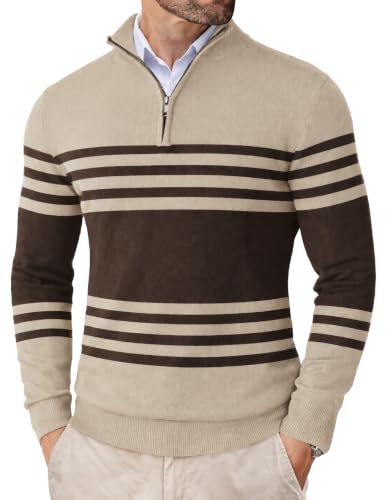 Image of COOFANDY Men's Quarter Zip Up Sweaters Slim Fit Lightweight Mock Pullover