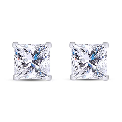 SAVEARTH DIAMONDS Princess Cut Lab Created Diamond Moissanite Square Stud Earrings, 925 Sterling Silver with 18K Gold Over 925 Sterling Silver