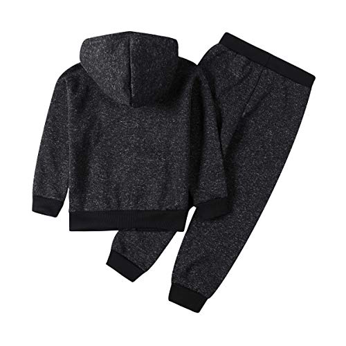 Monvecle Little To Big Boys' Fleece Long Sleeve Full Zip Hoodie Tracksuit Top + Sweatpant Jogger 2Pcs Sets Black 7-8 #TOP1