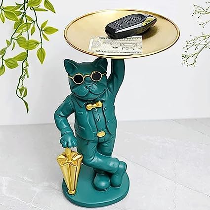 MYSTIQUEE by ABHA Singh Ideas Hand Crafted Bulldog with Tray Figurine Scluputre for Home Decorative Showpiece (Turquoise)