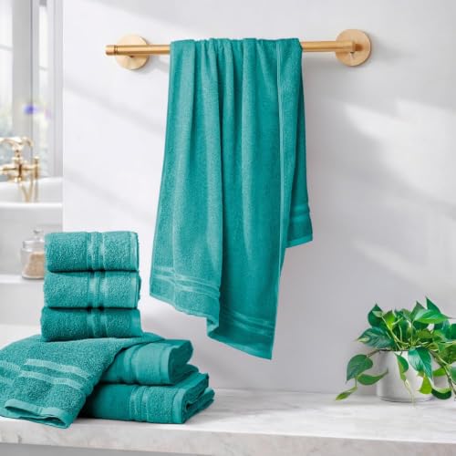 Image of 100% Cotton Terry Ultrasoft and Quick Absorbent 380 GSM Solid 6 pcs. Quick Dry Bath Towel Set for Bathroom or Gifting Towel Set (Sea Green)