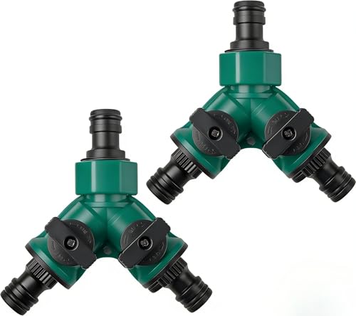 CYWVYNYT Lot de 2 raccords de tuyau à 2 voies avec vanne d'arrêt - Raccord rapide - Tuyau d'arrosage - Raccord de tuyau d'arrosage - Pour robinet 3/4po