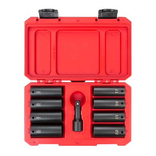 TEKTON 1/2 Inch Drive Deep Impact Lug Nut Socket Set with Case, 9-Piece (3/4-15/16 in., 17-22 mm) | SID92415 by TEKTON - Used condition - US$45.87