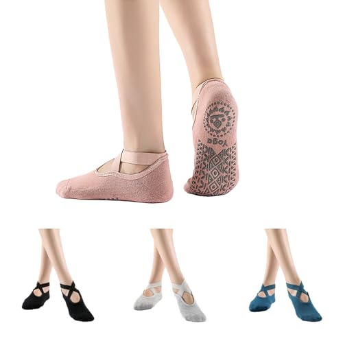 4 Pairs Yoga Socks for Women Non-Slip Grips & Straps Ideal for Pilates Pure Barre Ballet Dance Barefoot Workout;36-40EU