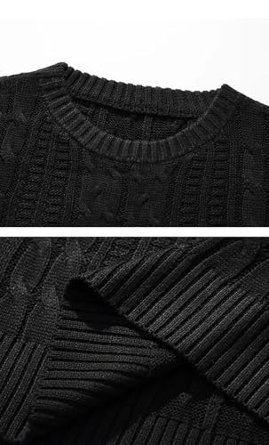 Men Crew Neck Knit Sweater Solid Long Sleeve Loose Casual Warm Pullover Jumper3