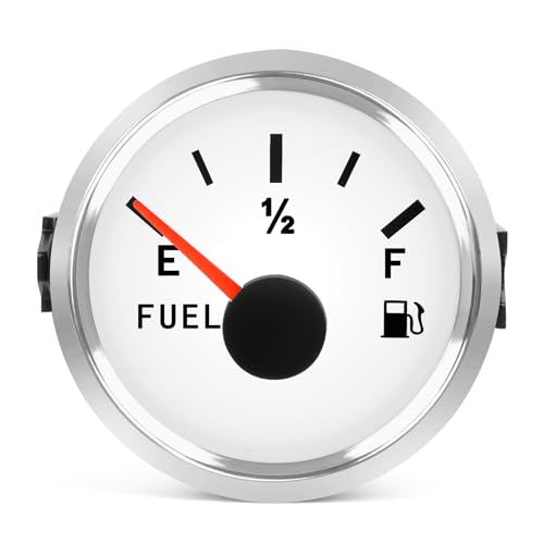 2 White Signal Selectable Fuel Gauge - 4-Scale Mechanical Gas Gauge for Boat Car Truck RV - IP67 Waterproof White Bezel & Dial