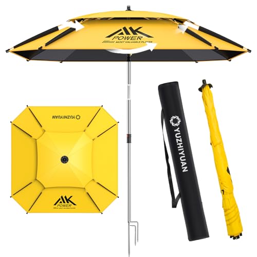 yuzhiyuan Outdoor Patio Umbrella 7.8FT Yard Pool Umbrella with 8 Sturdy Ribs and Double Layer Vent Portable Beach Umbrella with Adjustable Sun Protection for Garden Travel Fishing (Yellow)