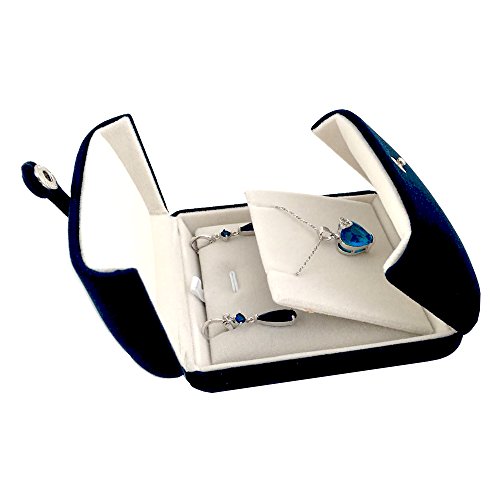 Svea Display Premium Double Function Navy Luxurious Blue Velvet Pendant Earrings Necklace Gift Box Double Layer Fine Material Modern Elegant (Jewelry is not included)