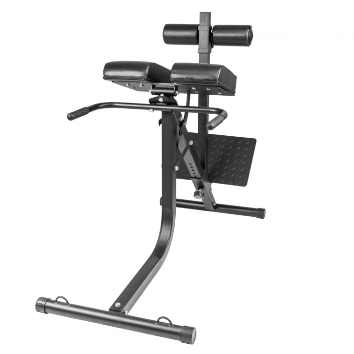 GORILLA SPORTS® Panca per Schiena e Addominali - con Fissaggio delle Gambe, Altezza Regolabile, Multifunzione, Inclinazione, Carico Massimo 200kg, Nero - Sedia Romana per Allenamento, Iperestensioni