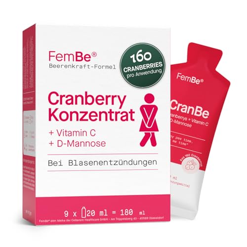 Hochdosiertes Cranberry-Konzentrat + 2.000 mg D-Mannose & 75 mg Vitamin C praktisch dosiert vegan & ohne Zuckerzusatz zur zuverlässigen Unterstützung bei Blasenentzündungen 9 Sachets à 20ml