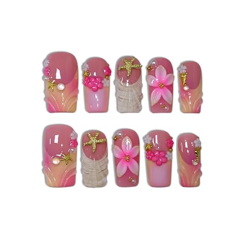 TENPAL Handmade Coffin Press on Nails Medium- Coral Peach Blushing