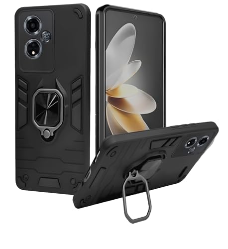 Image of A rtistque Rugged Armor Bumper Back Case Cover for Oppo A59 5G | Ring Holder & Stand in-Built | Shockproof TPU Protective Design | 360 Degree Protection - Black