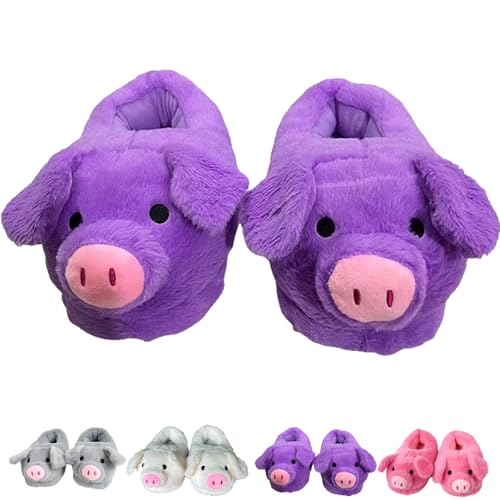 Pig Slippers, Cute Animal Anti-skid Slippers, Autumn Winter Warm Stuffed Cartoon Home Furry Slippers for Women Girl