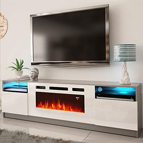 MEBLE FURNITURE & RUGS York WH02 Electric Fireplace Modern 79\" TV Stand