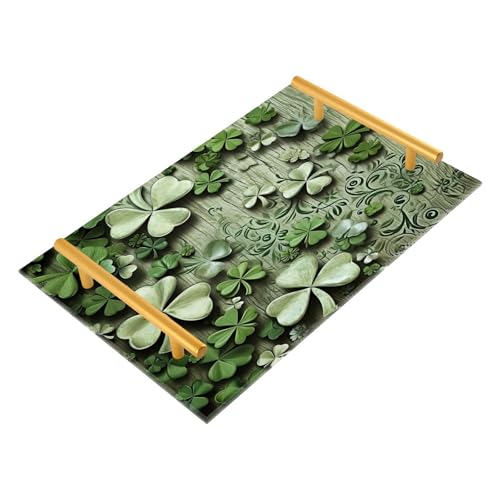 Wassud Bathroom Vanity Tray with Handles Four-Leaf Clover Walls Acrylic Jewelry Perfume Organizer for Bathroom Kitchen Counter 11.81
