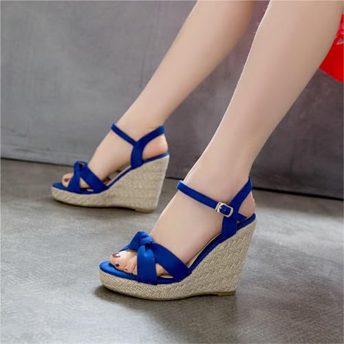 Women's Summer Wedge Shoes Sandals For Women Knitted Wedge High Heels Flip Flops(Green,5)4