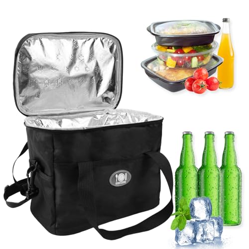 VZXZXE Pequeña bolsa nevera para viajes, 29 x 26 x 21 cm, bolsa isotérmica, bolsa térmica para el transporte de alimentos (negro)