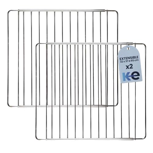 Anakel Home Set de 2 Rejillas de Horno Acero Inoxidable Extensible, Bandeja de Horno Universal | 32 x 37 cm hasta 65 cm, Tornillos Incluidos