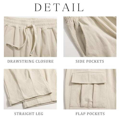Suwangi Men’s Baggy Cargo Corduroy Pants Wide Leg Elastic Waist Drawstring Sweatpants Loose Fit Casual Pants with Pockets4