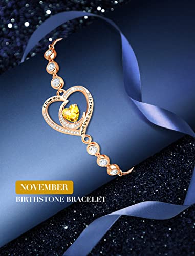 Gold Bracelets For Women Christmas Gifts Sterling Silver Tennis Bracelet Created Citrine Jewelry Wife Forever Love Heart Novemver Birthstone Bracelet For Girlfriend Girls #TOP2