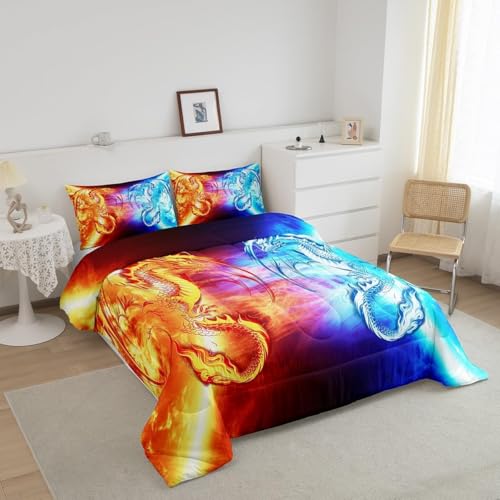Image of Feelyou Ice Fire Dragon Bedding Set Toddler Size 3Pcs for Boys Teens Kids