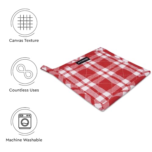 Image of Encasa XO Oven Microwave Pot Holders Trivets 21 cm (2 pc) for Kitchen Cooking & Baking - Heat Resistant, Thick & Safe, Protection of Hands from Hot Utensils, Grill, BBQ - Franca Red Checks