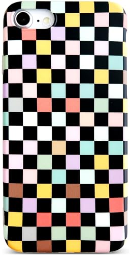 Qokey for iPhone SE/8/7 Case,Checkerboard Design Design for Men Women, Classtic Matte Grid, Soft Slim TPU Shockproof Phone Cover for iPhone SE/8/7 4.7", Colorful Chessboard