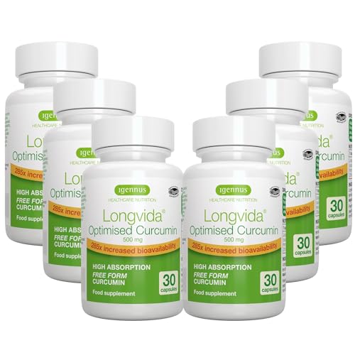 Cúrcuma Curcumina Longvida 500MG, Curcumina Optimizada de x285 Mayor Biodisponibilidad y Alta Absorción, Raíz de Cúrcuma, 180 Cápsulas Veganas, de Igennus