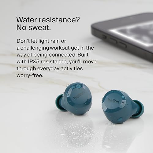 Image of Belkin SoundForm Bolt True Wireless Earbuds, Wireless earphones with up to 28H of battery life and Mono Mode, IPX4 sweat and water resistance, Bluetooth headphones with mic for iPhone, Galaxy and more