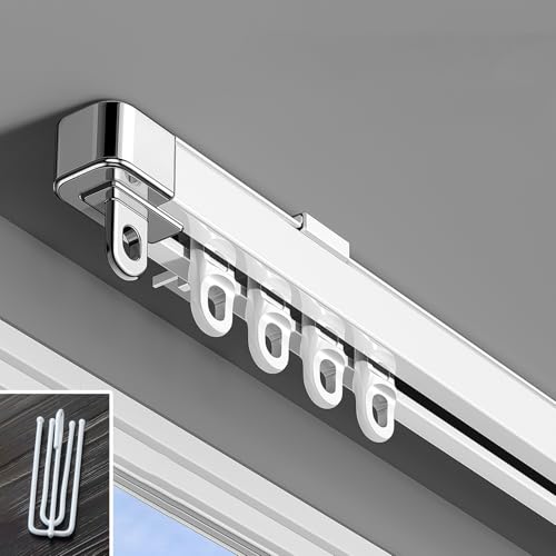 Riel para Cortina de Techo, riel telescópico Ajustable de Aluminio con Ganchos, Barra divisoria Deslizante Blanca para Pared o Techo (0,85-1,5 m/2,8-4,9 pies) para decoración del hogar.