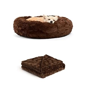 Best Friends by Sheri Bundle Set The Original Calming Lux Donut Cuddler Cat and Dog Bed + Pet Throw Blanket Dark…