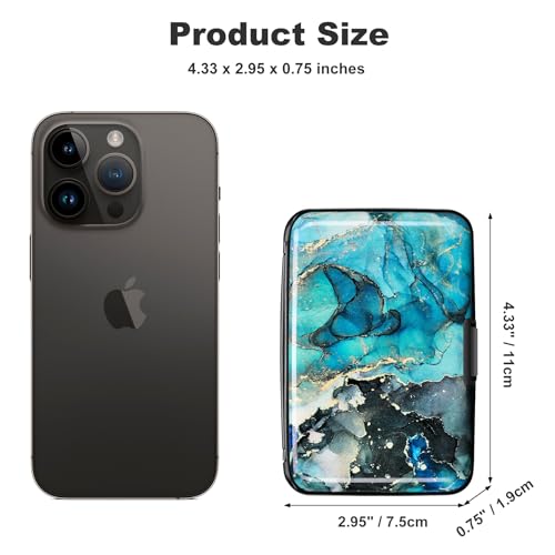 Image of Elfish RFID Blocking Credit Card Protector Aluminum ID Case Hard Shell Business Card Holders Metal Wallet for Men or Women, Graygreen Marble,