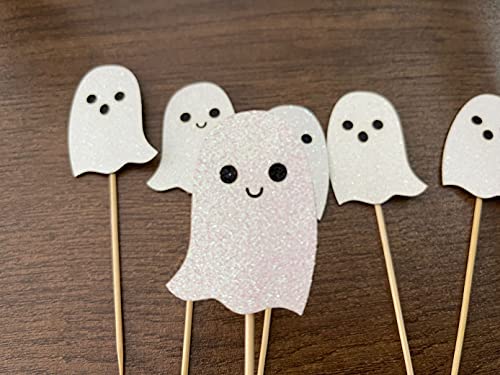 24Pcs Ghost Cupcake Toppers Glitter- Halloween Baby Shower,Halloween Cupcake Toppers,Ghost Decorations,Halloween Birthday Party Decorations #TOP3