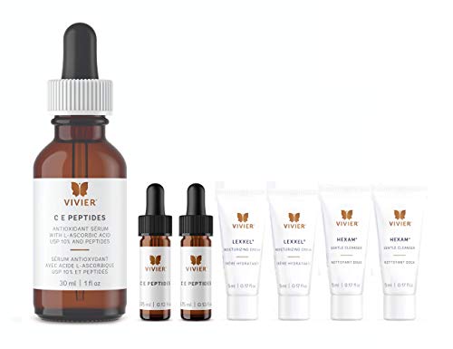 VivierSkin C E Peptides Serum (1 fl oz) with 2x C E PEPTIDES (3.75 ml) & 2x HEXAM GENTLE CLEANSER (5 ml) & 2x LEXXEL (5 ml) (7 piece set)
