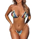 Dremagia Gay Pride Bikini for Women Sexy Push up Clear Strap Swimwear Two Piece Halter Triangle Brazilian Bikini Bikini Micro Thong Bikini Se G String Bathing Suit LGBT Love Pattern Swimwear