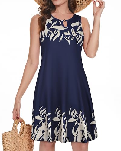 Image of Summer Dresses for Women 2026 Casual Sleeveless Sundress Floral Loose Fit Beach Cover Up with Pocket