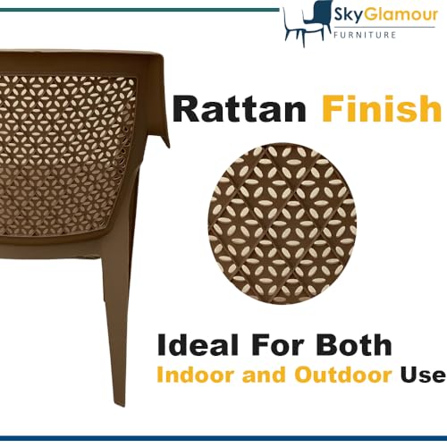 Image of SkyGlamour Cello Sonet Matt Finish Plastic Armchair | Mid Size Plastic Chair for Living Room, Home, Garden Indoor and Outdoor use |Bearing Capacity up to 120 Kg (Colour: Rattan Beige; Set of 2)