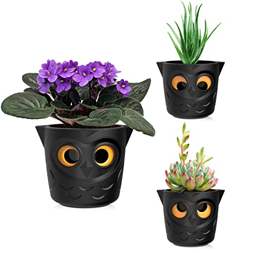 Restmo 3 Pack Plant Pots, 5” Self Watering Planters for Indoor Plants, Plastic Flower Pots with Owl Eye Water Level Indicator, for All House Plants, African Violet, Succulents, Monstera, Black