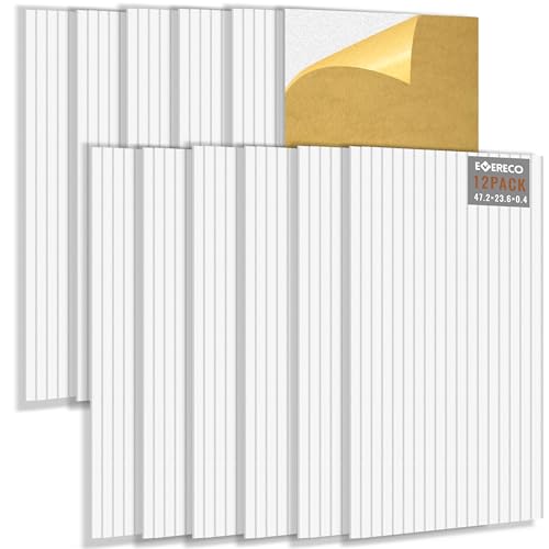 EVERECO 12 Pack Large Acoustic Panels, 47.2&times;23.6&times;0.4 inches, Soundproof Panels for Wall, Suitable for Live Broadcast Room, Media Room, Office, Studio&Home(White)