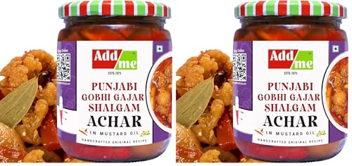Image of Add Me Gobhi gajar Shalgam Pickle 600g | Homemade Fresh Mixed Pickle of Cauliflower, Carrot & Turnip with Garlic and Onion | Mixed Pickles in Mustard Oil Vintage Recipe (Pack of 2)