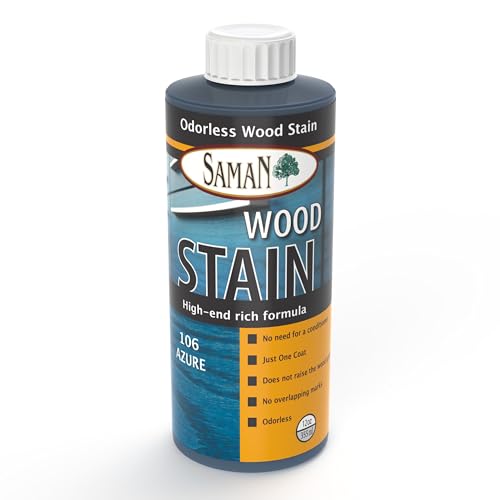 SamaN Interior Water Based Wood Stain - Natural Stain for Furniture, Moldings, Wood Paneling, Cabinets (Azure TEW-106-12, 12 oz)