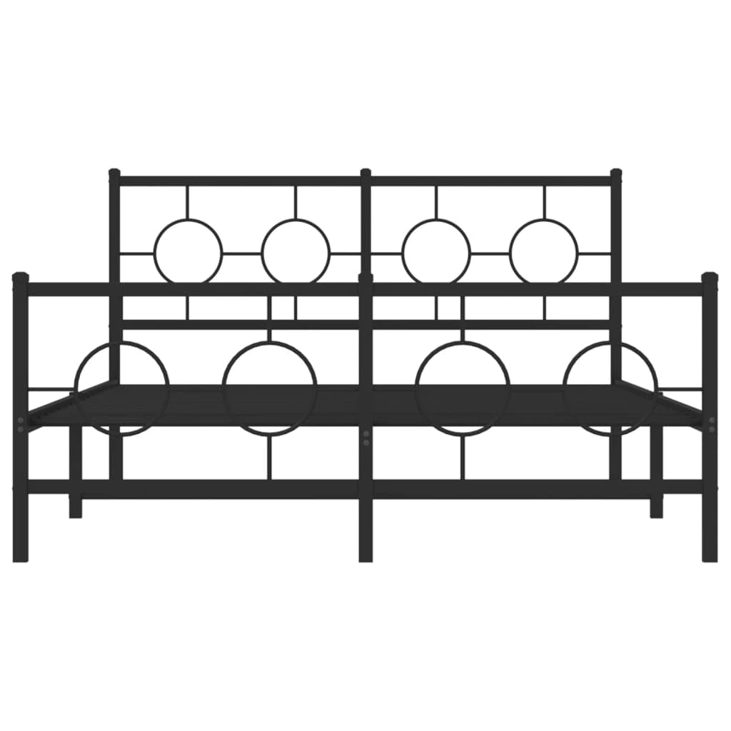 Black Metal Bed Frame 140x200 cm with Headboard | Features a heavy-duty steel platform and integrated slats to support your mattress without a box spring.
