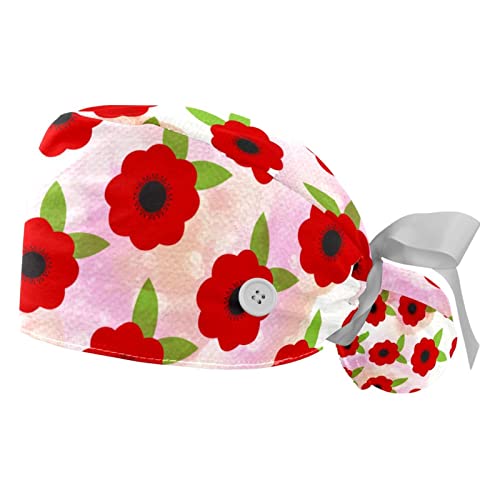 Chapeaux de travail pour hommes et femmes JDEZ avec casquettes à motif de fleurs rouges